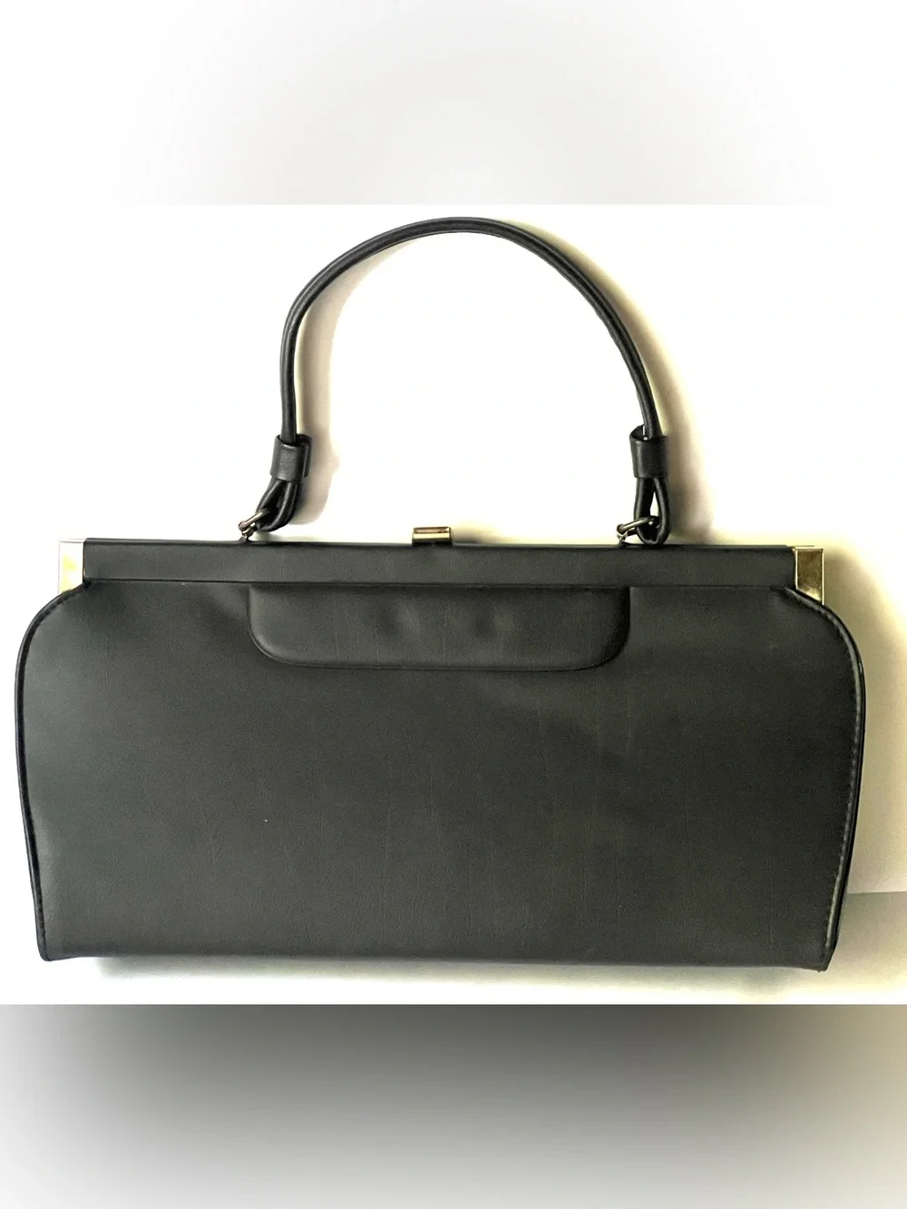 Vintage Black Shoulder Bag - Gold Accents